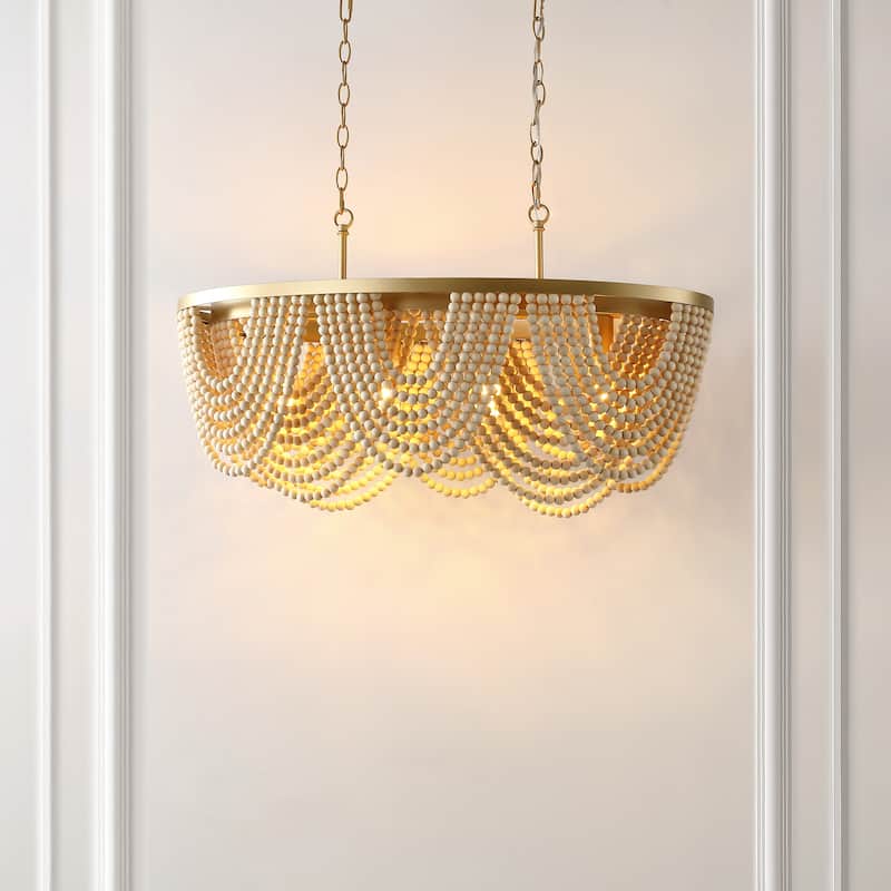 SAFAVIEH Lighting Elodie 4-light 32" Chandelier - 32" W x 16" D x 22-94" H - Gold/Natural