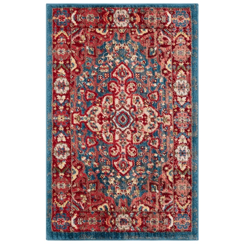 SAFAVIEH Kashan Marybeth Oriental Rug with Fringe - 2' x 3' - Blue/Red