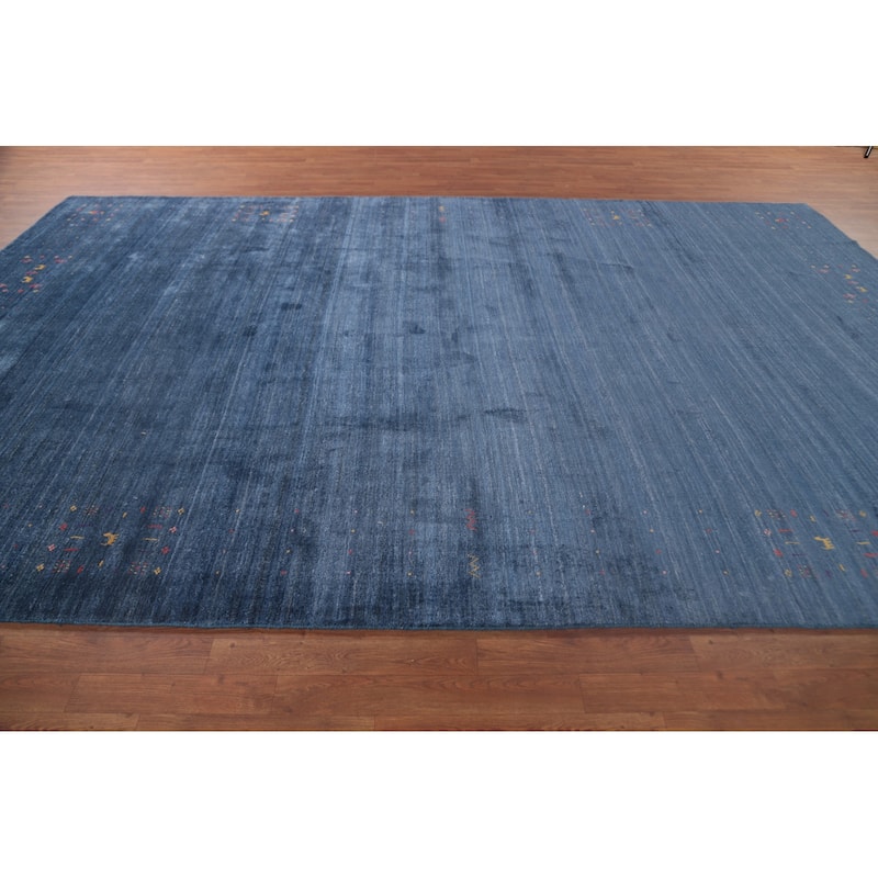 Blue Gabbeh Indian Area Rug Handmade Oriental Silk Carpet - 8'6"x 12'10"
