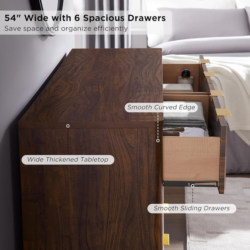 Fluted 6 Drawers Dresser, Modern Chest of Drawers, for Bedroom