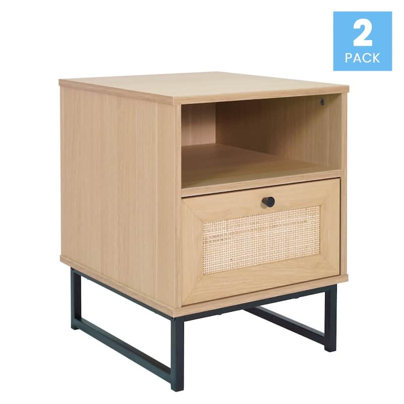 Set of 2 Mid-Century Modern Side Tables with Drawer and Shelf - 17"W x 19"D x 22"H
