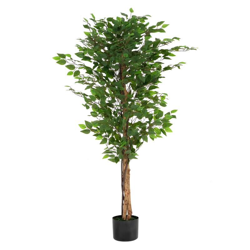 Roomfitters 63" Artificial Ficus Tree with Black Plastic Pot, Indoor Decorative Faux Plant