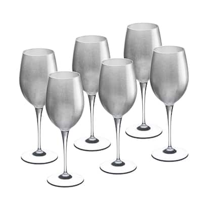 Majestic Gifts Inc. Glass Wine/Water Goblet Set/6 - Silver Glass W/ Clear Stem - 14 oz. Made in Europe