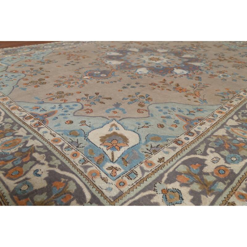 Brown Tabriz Persian Vintage Area Rug Handmade Wool Carpet - 8'3"x 11'3"