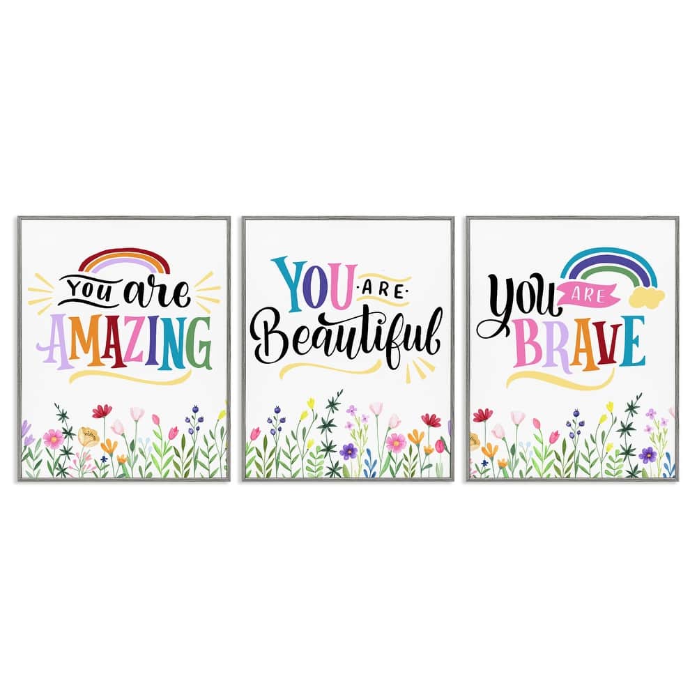 Stupell Confidence Sentiments with Florals Framed Giclee Art Design By Kim Allen (Set of 3)