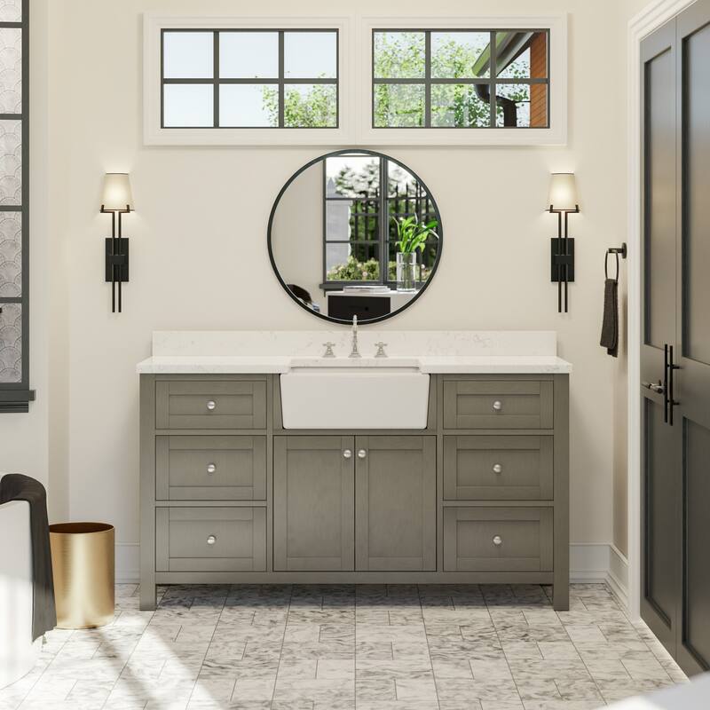 KitchenBathCollection Yorkshire 60" Single Farmhouse Vanity with Engineered Marble Top