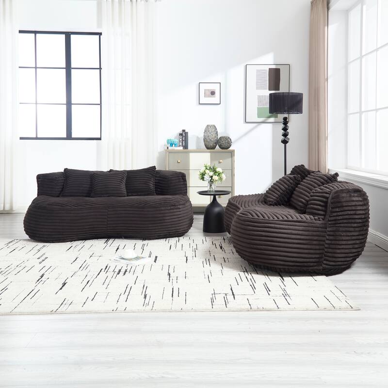 Corduroy Bean Bag Chair, Foam-Filled Lazy Floor Sofa with 3 Pillows, Soft Upholstered Lounge Chair for Adults & Teens