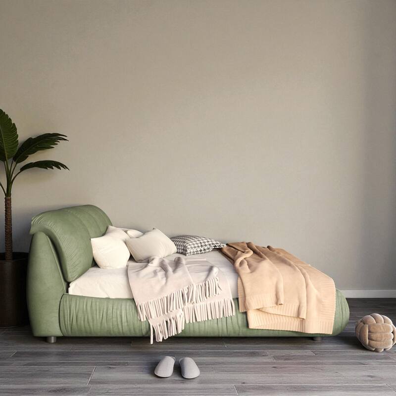 Queen/King Size Luxury Upholstered Platform Bed with Oversized Padded Headboard, Solid Wood Frame & Adjustable Mattress Height