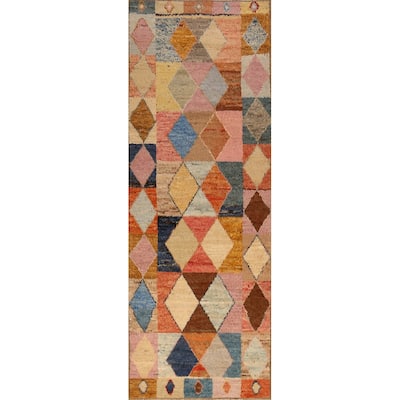 Geometric Moroccan Runner Rug Handmade Multi-Color Wool Carpet - 2'10" x 9'10"