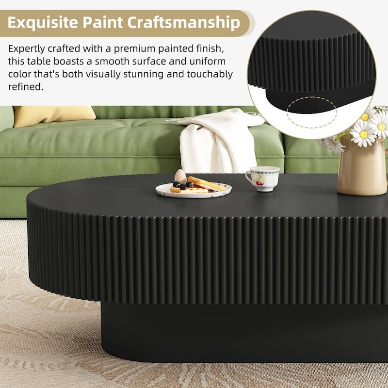 43.3"W Elegant Oval Coffee Table with 6.8"Thick Tabletop and Sturdy Base