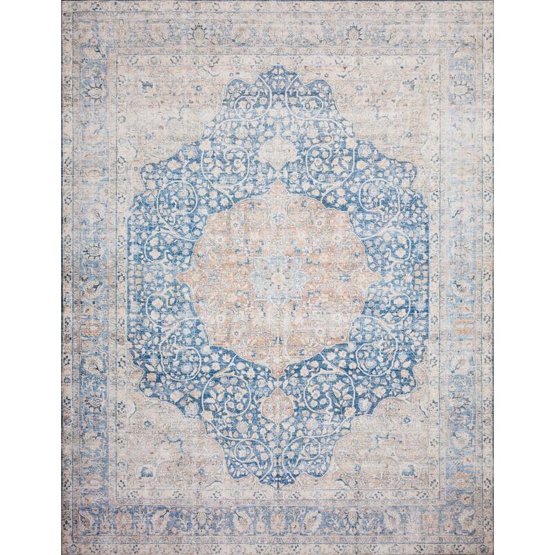 Alexander Home Isabelle Traditional Vintage Border Print Blue Area Rug