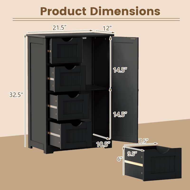 Gymax Bathroom Cabinet Floor Standing Storage Cabinet w/ 4 Drawers 1 - See Details