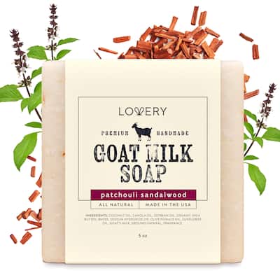 Lovery Handmade Goat Milk Soap Made in USA with Shea Butter - Patchouli Sandalwood Scent - Goats Milk Soap Bar, Single