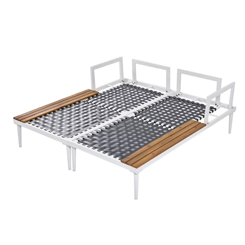 2-Piece Outdoor Patio Metal Padded Daybed with Wood Topped
