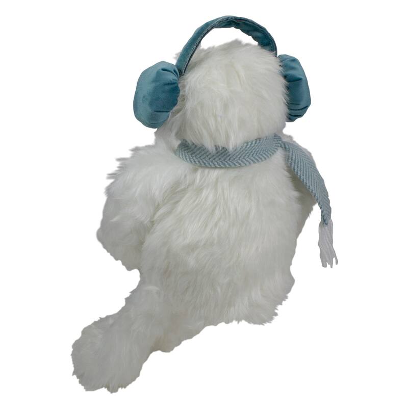 Plush Sitting Yeti with Earmuffs Christmas Figure - 18" - White and Blue