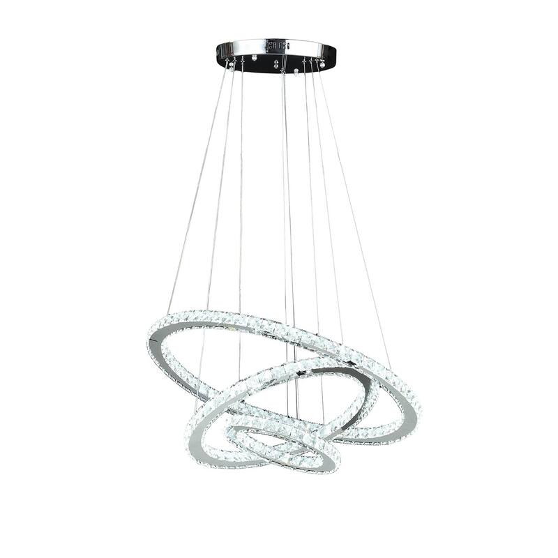 Adjustable 12 to 47 Inch Round Chandelier with Offset Circle Design and Silver Chrome Finish for Modern Décor - 47.2