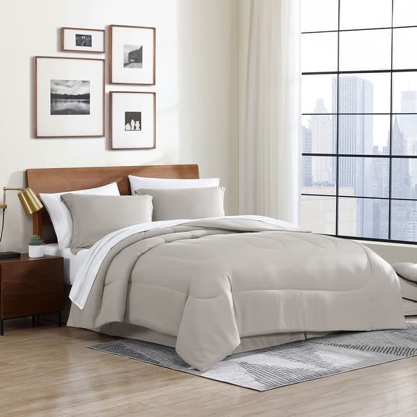 slide 2 of 10, Home Essential Lightweight Bed In A Bag Bedding Set (Includes Comforter, Sham, Bedskirt, Fitted Sheet, Flat Sheet, Pillowcase) Taupe - Full