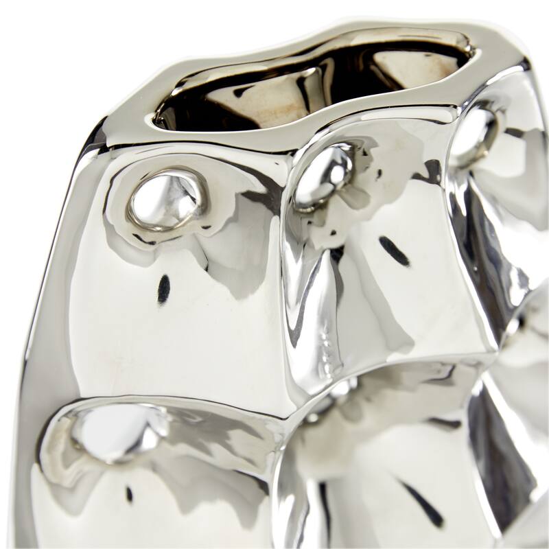 Silver Ceramic Decorative Vase with Cut Out Designs - 8 x 4 x 14