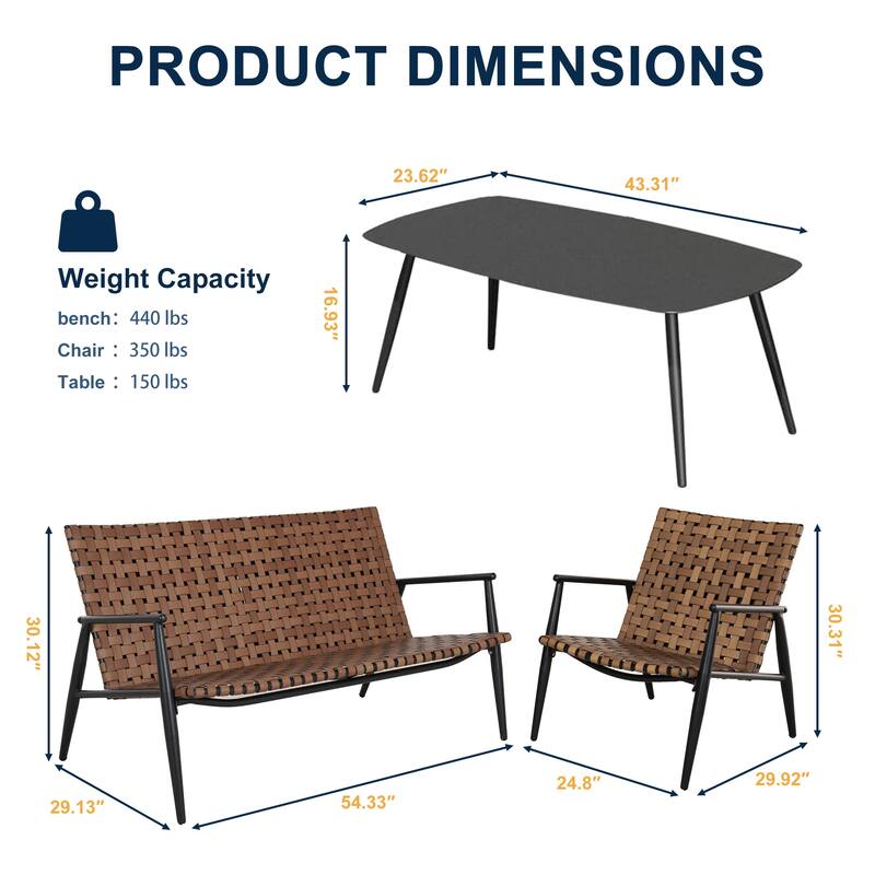 4 Pieces Outdoor Wicker Sofa Set with Coffee Table