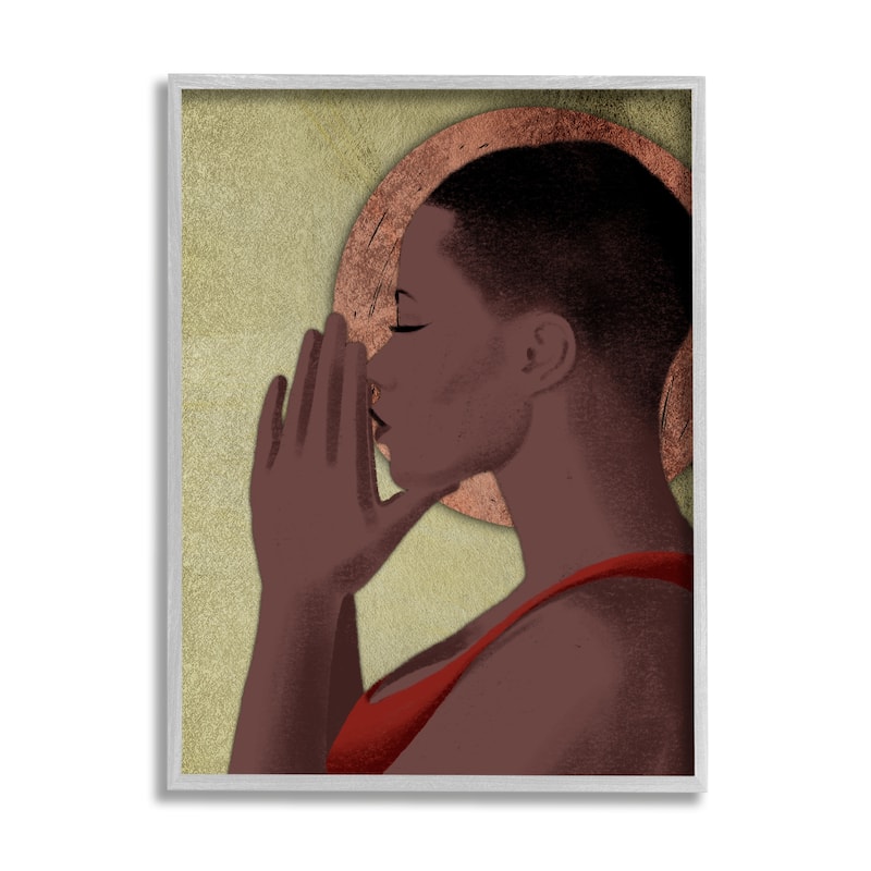 Stupell African American Woman in Prayer Portrait Geometric Shapes Framed Wall Art - Green