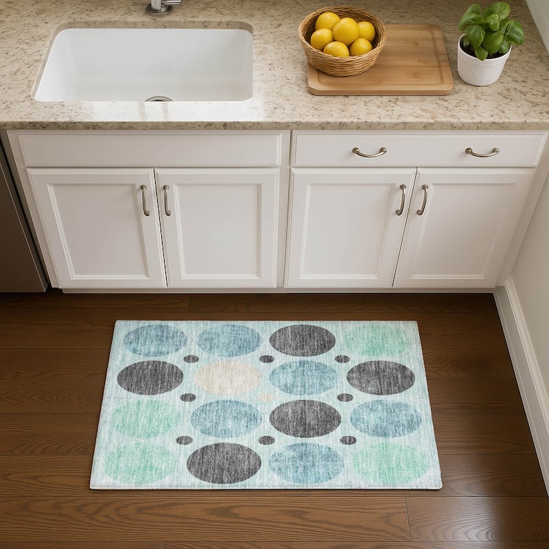 Premium Washable Super Soft Casual Circles Mayfield Rug - Teal - 1'8" x 2'6"