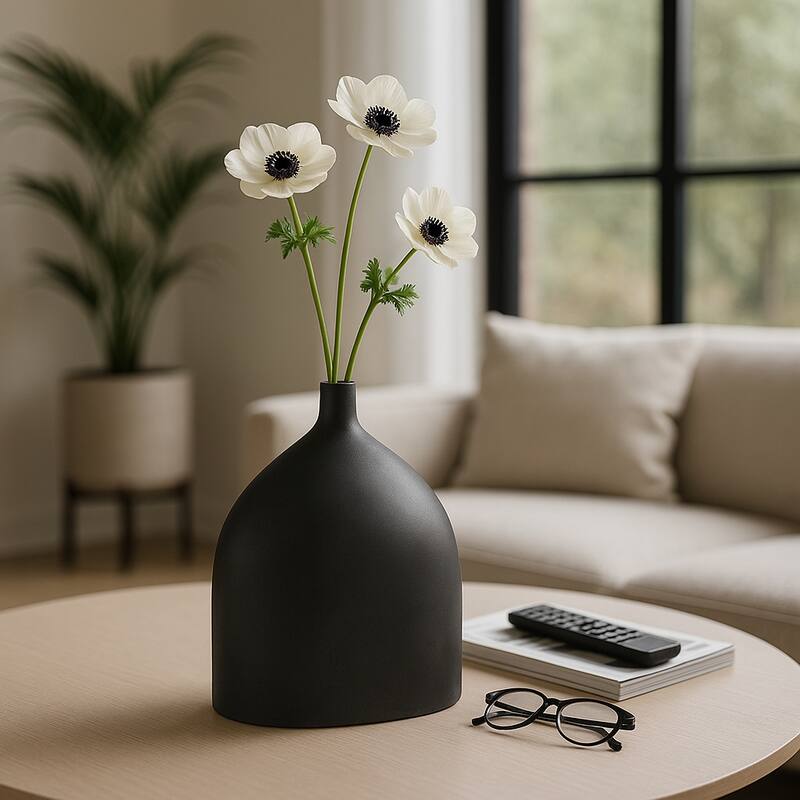 Decorative Sleek Sculptural Metal Vase - Contemporary Flower Vase