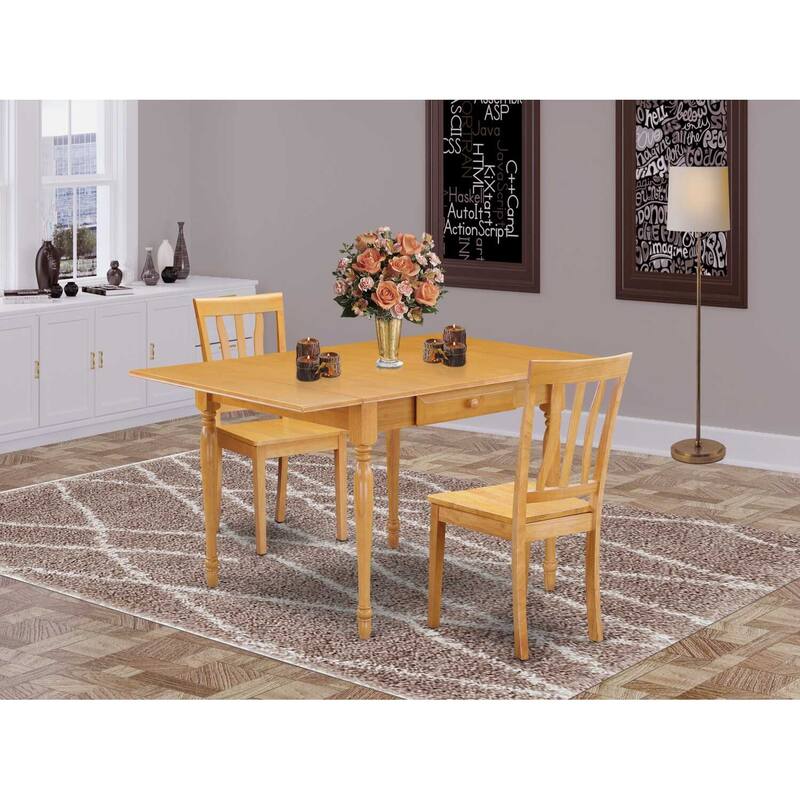 HomeStock 3-Piece Natural Brown Oak Finish Solid Wood Top With Dropleaf Dining Table Set for Small Spaces