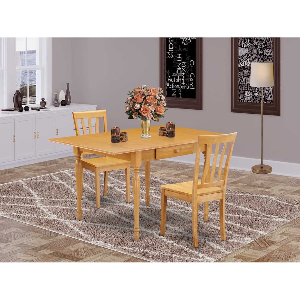 HomeStock 3-Piece Natural Brown Oak Finish Solid Wood Top With Dropleaf Dining Table Set for Small Spaces