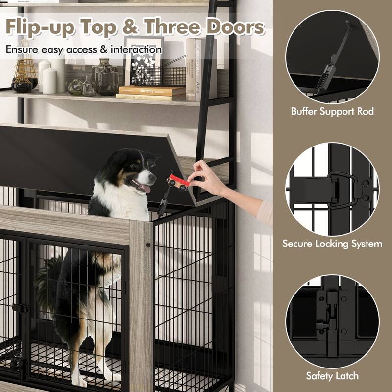 Gymax Dog Crate Furniture w/ Storage Shelves Industrial Dog Kennel w/
