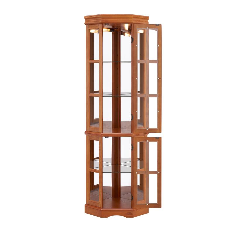 Lighted Curio Display Cabinet, China Cabinet with Tempered Glass Doors & Adjustable Shelves, Freestanding Glass Display Case
