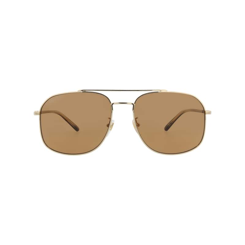 Gucci Aviator-Frame Metal Sunglasses - Gold Havana Brown - Multi - Brown Lens