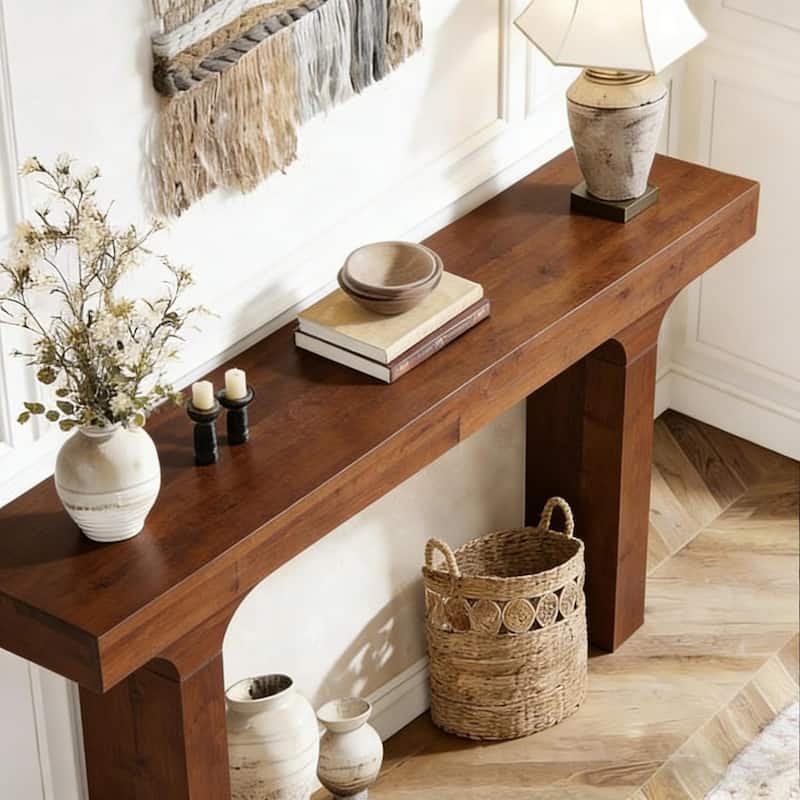 Solid Wood Console Table, 59" Farmhouse Entryway Sofa Table Behind The Couch - 59" L x 12" W x 32" H