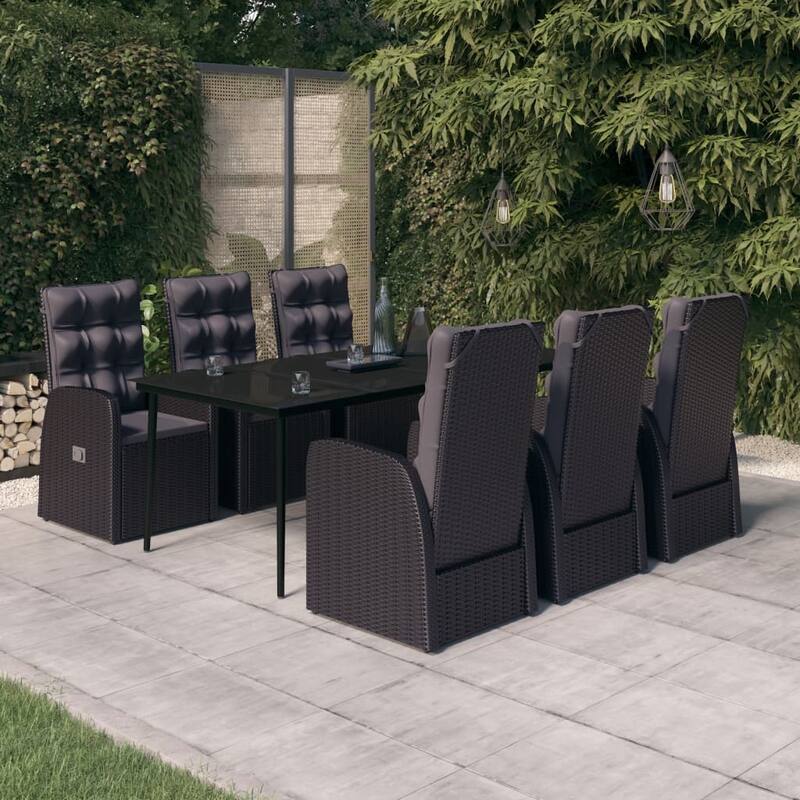 vidaXL Patio Dining Set Seat 3/5/7 Piece Black/Gray 31.5"/55.1" Table Length