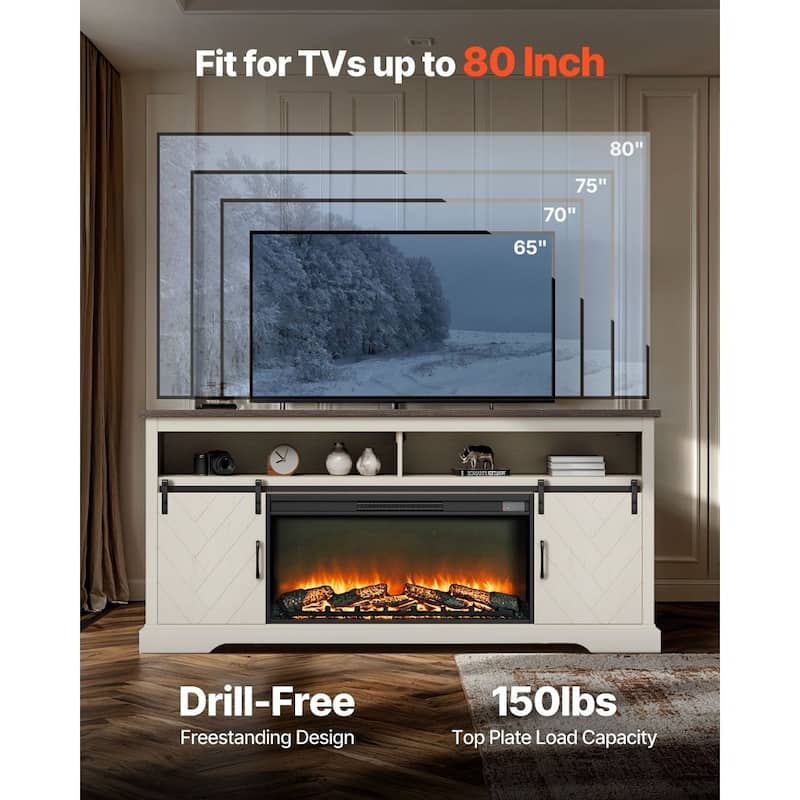 80" TV Console with Built-in Electric Fireplace and Remote Control LED Ambiance Storage Cabinets - 36.22” x 5.12” x 17.52”