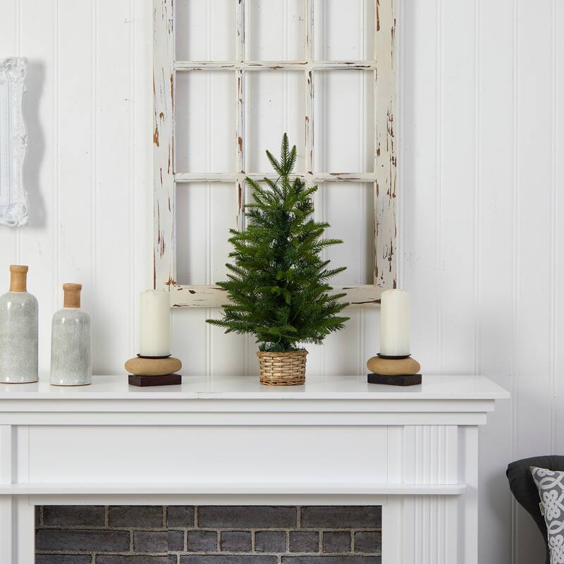 Pre-Lit Mini Artificial Christmas Tree with Wicker Base - 2' - Clear LED Lights - 2 Foot