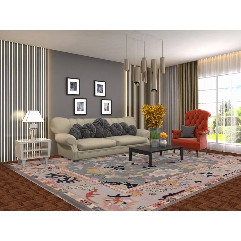 Gray Oushak Oriental Area Rug Handmade Bedroom Wool Carpet - 8'11"x 11'9"