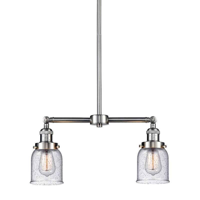 Innovations Lighting Small Bell 2 Light 21" Wide Linear Chandelier - Brushed Satin Nickel / Seedy