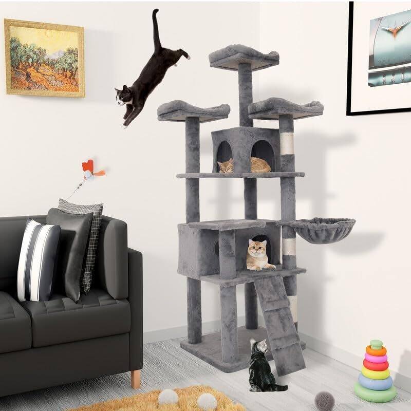 Cat Tree, with 2 Roomy Condo, 4 Perch, 63 inches