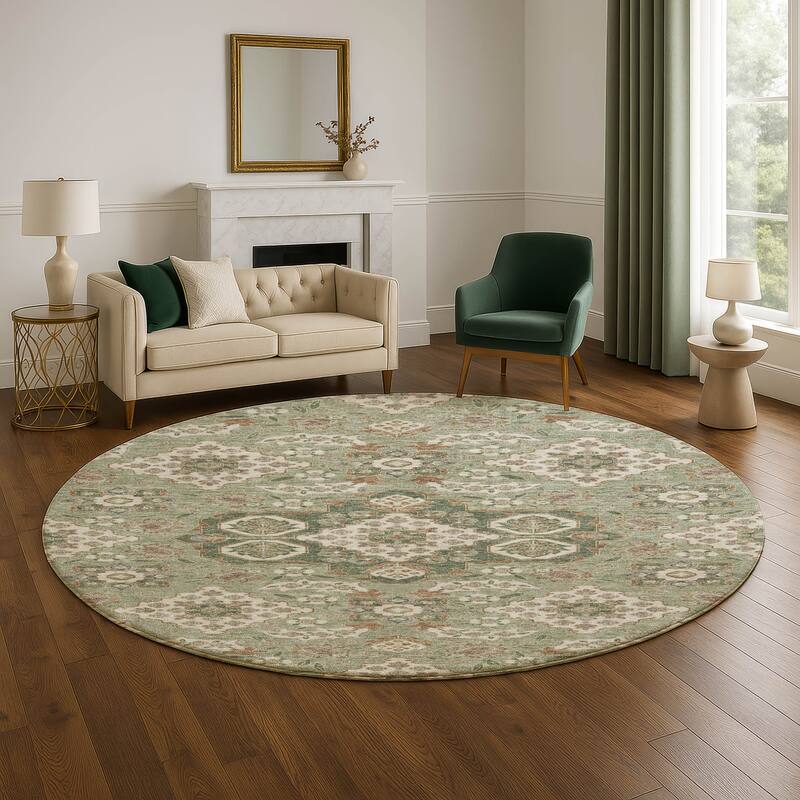 Premium Washable Super Soft Classic Traditional Mayfield Rug - Sage - 8' x 8'