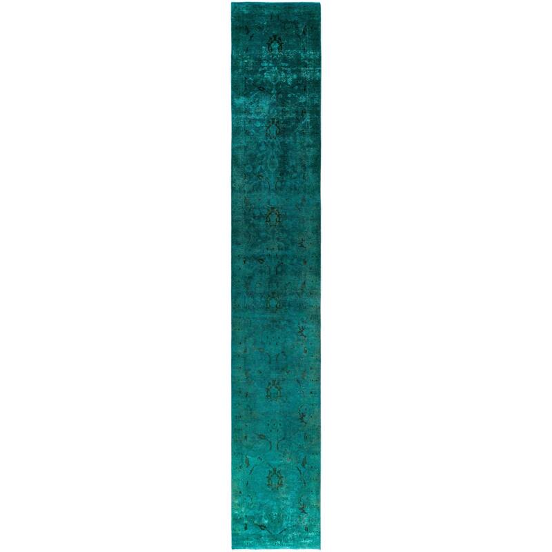 Overdyed One-of-a-Kind Hand-Knotted Area Rug - Green - 2' 7" x 16' 5"