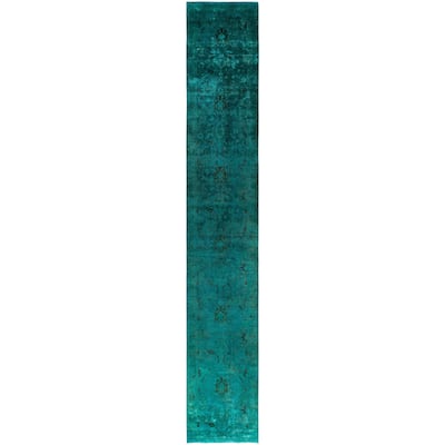 Overdyed One-of-a-Kind Hand-Knotted Area Rug - Green - 2' 7" x 16' 5"