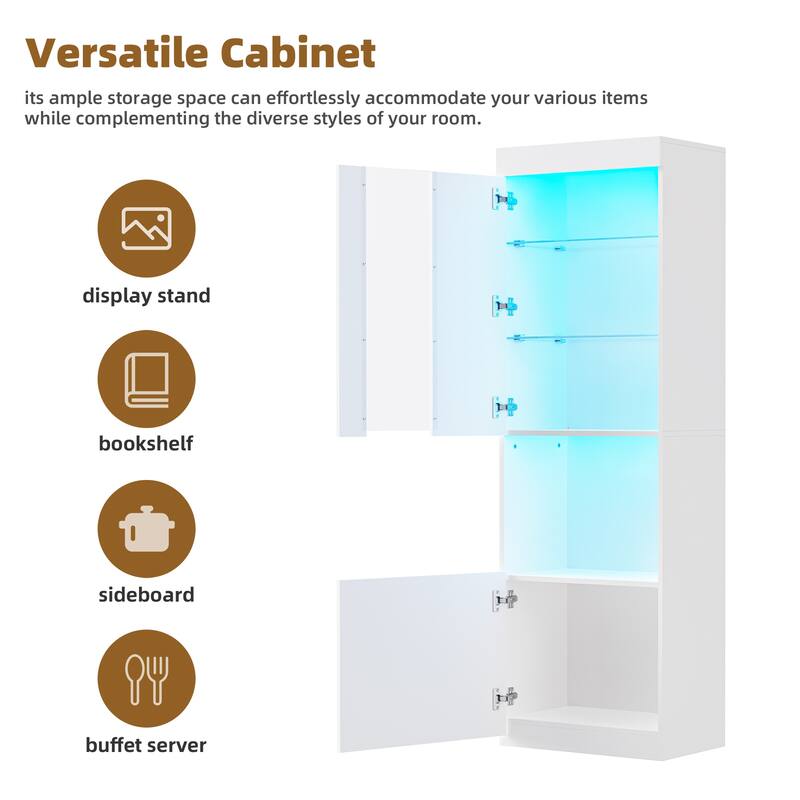 Roomfitters 67" Tall High Gloss Storage Cabinet, Modern Display with Acrylic Door and Tempered Glass Shelves