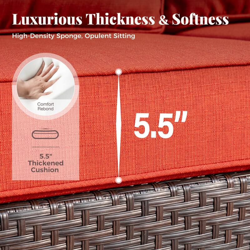 MAISON ARTS Patio Furniture Set with 56" Fire Pit Table, Deep Seating Sofa & Swivel, Rocking, and Fixed Chairs (5 Seats, Beige)