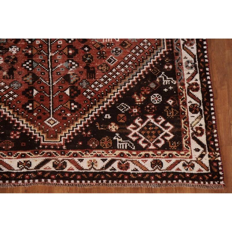 Animals Tribal Qashqai Persian Vintage Rug Hand-Knotted Wool Carpet - 6'4"x 9'1"