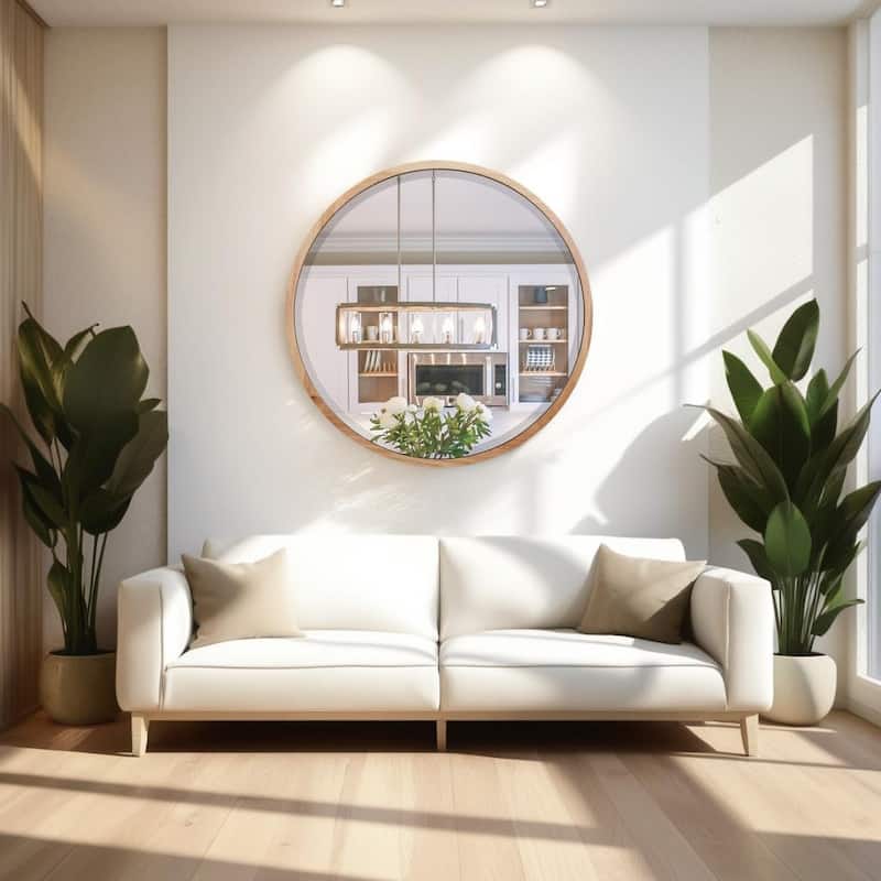 Allan Andrews Light Oak Wood Framed Beveled Wall Mirror - 27.5"D