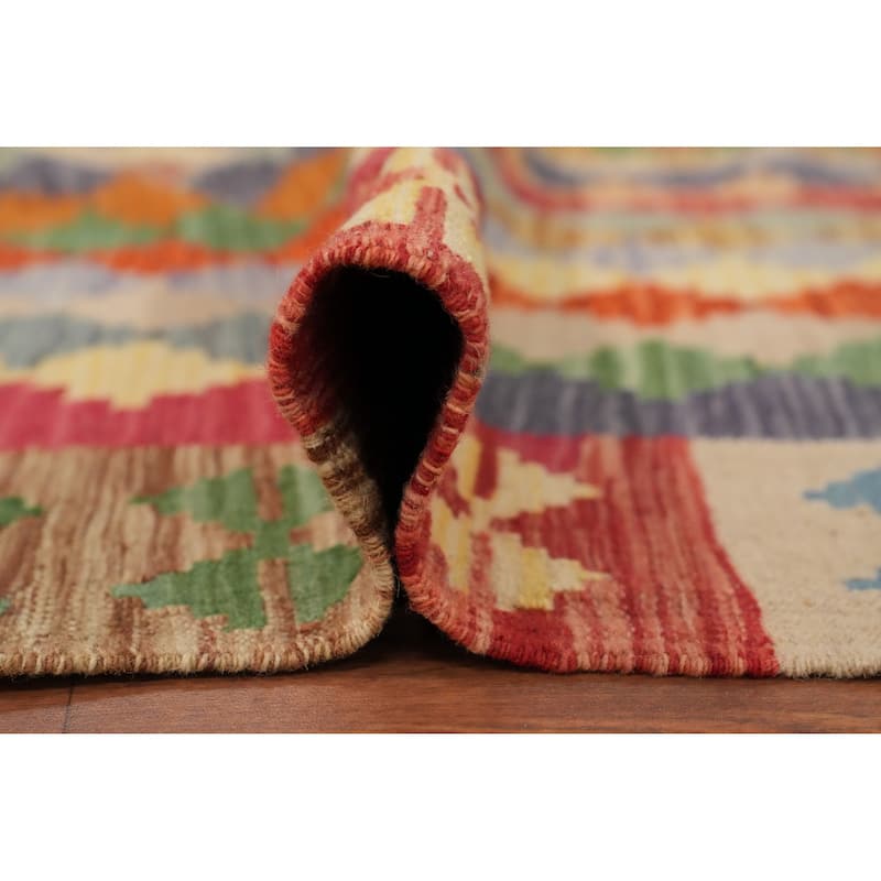Hand Woven Oriental 100% Wool Carpet Southwestern Modern Multi-Colored Kilim Area Rug - 8' 3'' X 5' 1''