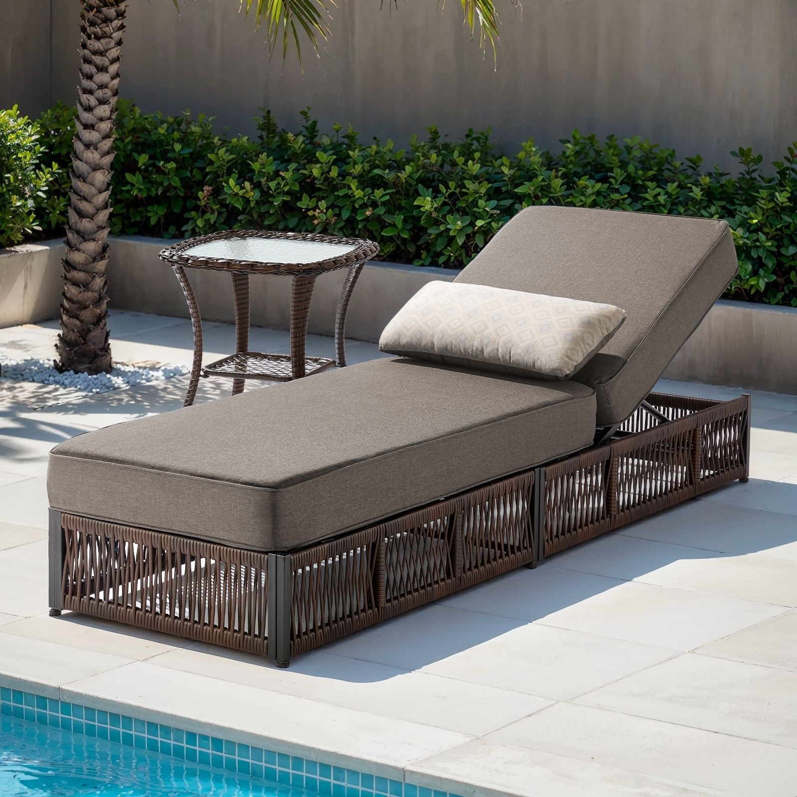 Gymojoy Outdoor Patio Chaise Lounge Chair, Luxury Recliner with 6-Position Backrest & 5-Inch Thick Cushions and Side Table