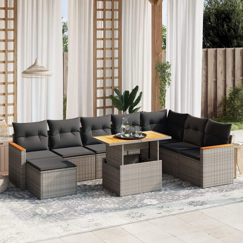vidaXL Garden Sofa Set Grey PE Rattan Large Adjustable Armrests - 21.7 x 39.4 x 28.7