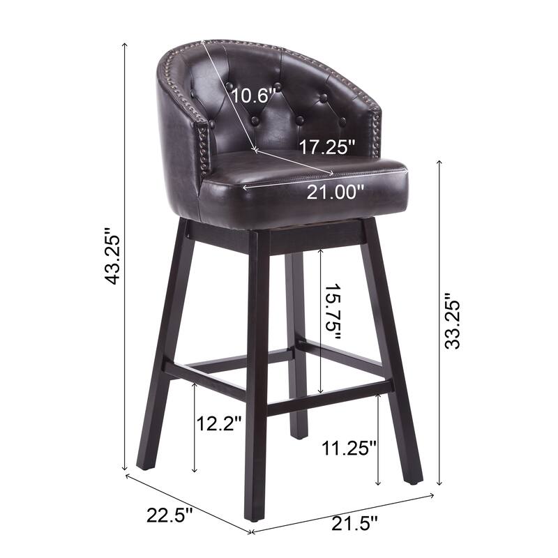 Swivel Bar Stools Set of 2, Armless Bar Stools with Rubber Wood Frame, Kitchen Island Chairs with Backrest and Footrest