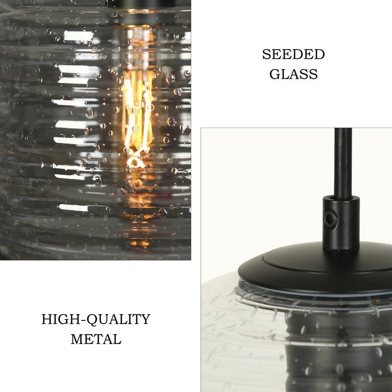 Modern 1-Light Matte Black Seeded Glass Pendant Light Globe Shade Kitchen Island Light for Dining Room - 8.8" L × 9.6" H